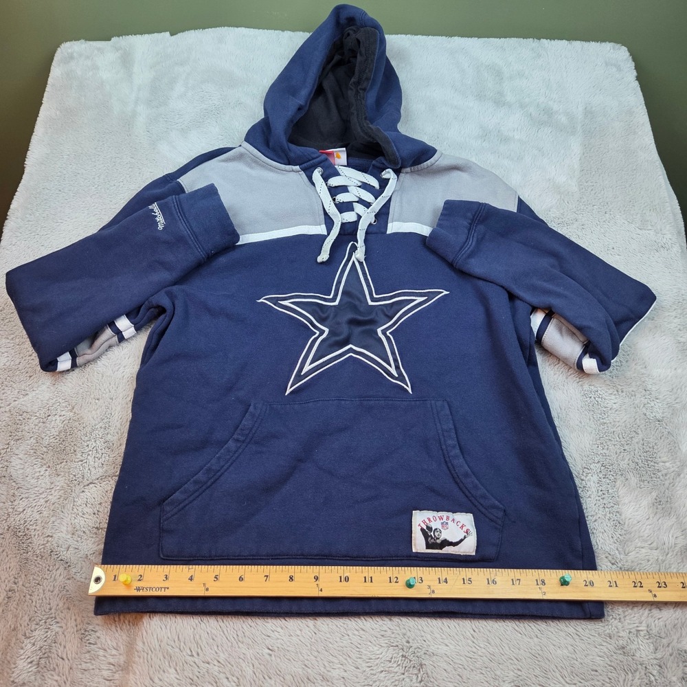 Dallas Cowboys Mitchell & Ness Hoodie Mens M Lace Up Throwback NFL Navy Blue